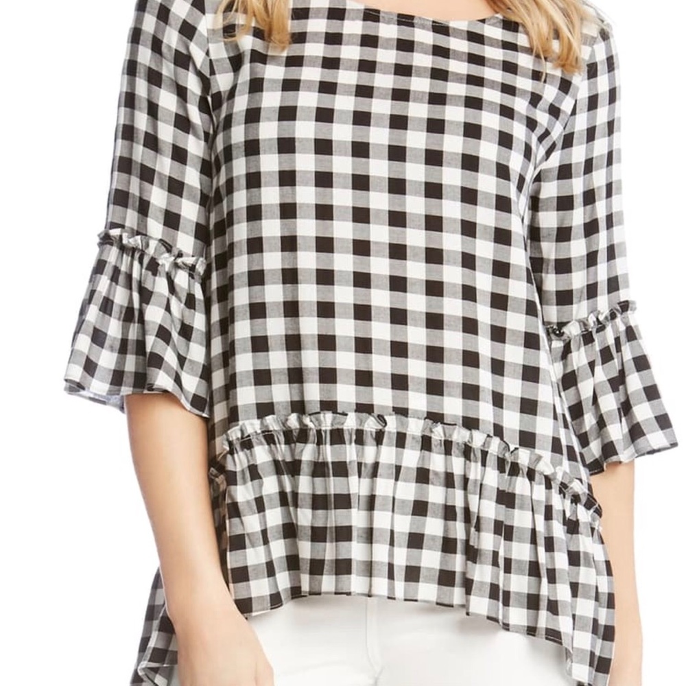 Gingham Check Ruffle Hem Top - Picture 2 of 8